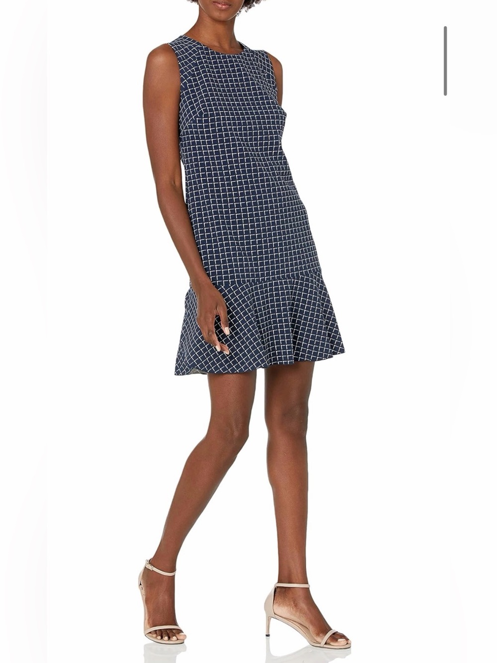 Lark & Ro Navy and White Grid Flounce-Hem dress